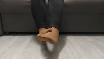 Monika Nylon'S Evening Relaxation In Nylon Socks And Pantyhose